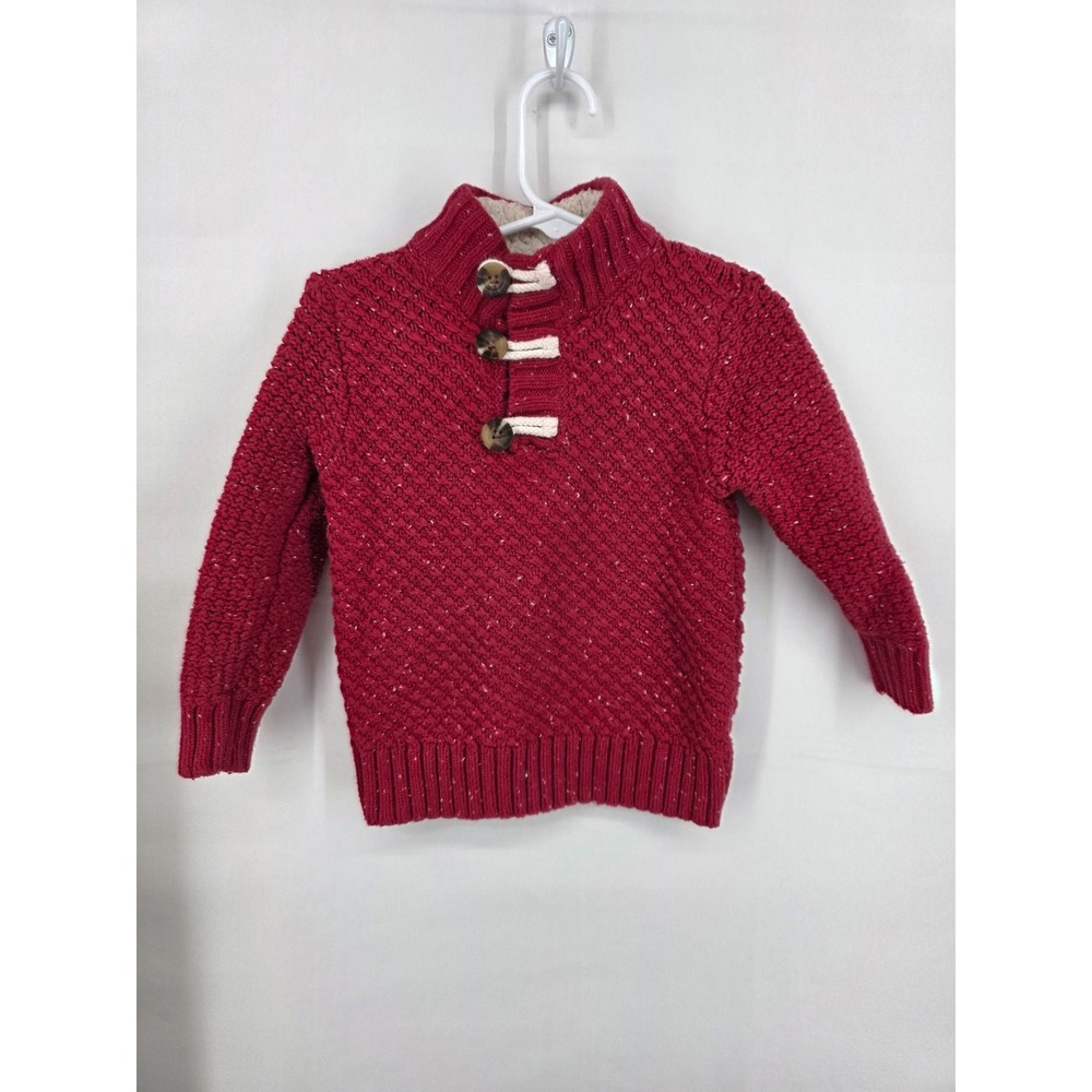 Cat & Jack Toddler Boys Red Sherpa Lined Mock Neck Toggle Sweater 3T
